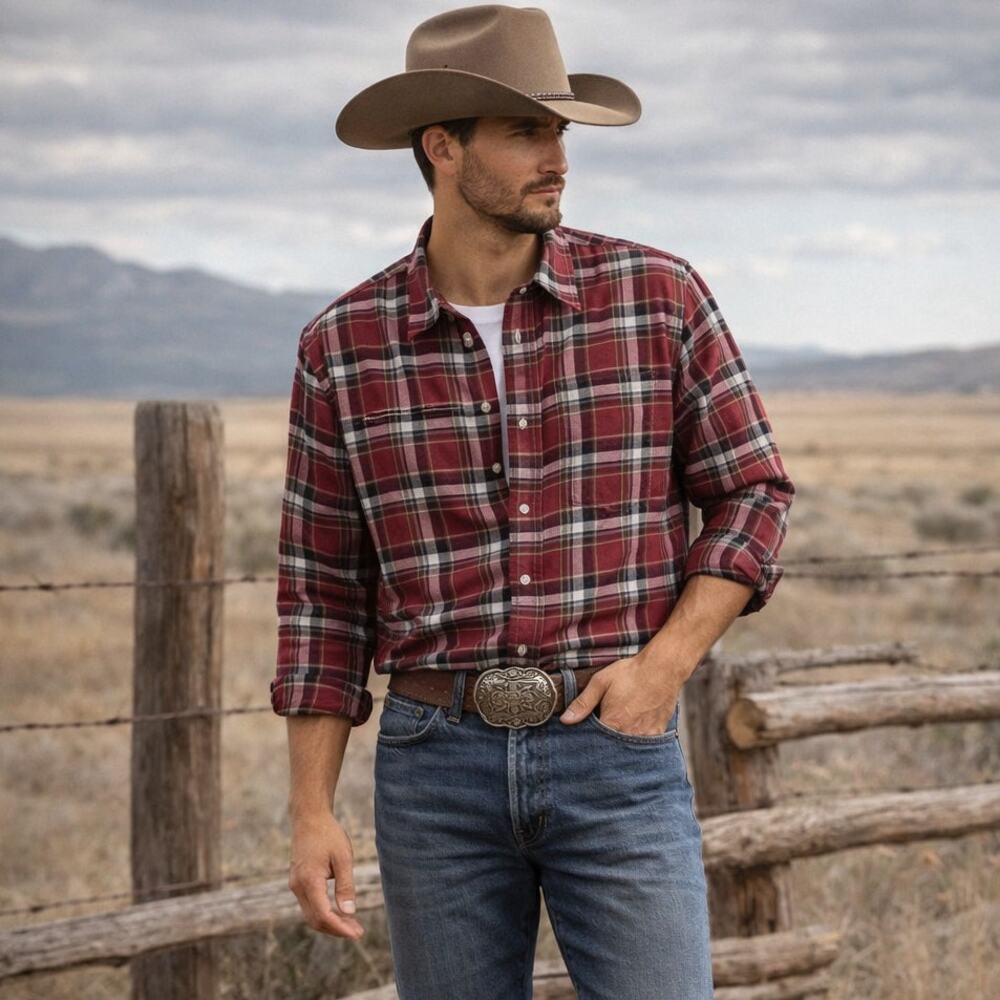 Wrangler Men’s Red Plaid Long Sleeve Shirt Size Large Western Cowboycore - Picture 12 of 14